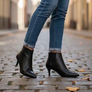 Aerosoles Edith Ankle Boot Women's Heeled Booties Black Vegan Leather Size 8